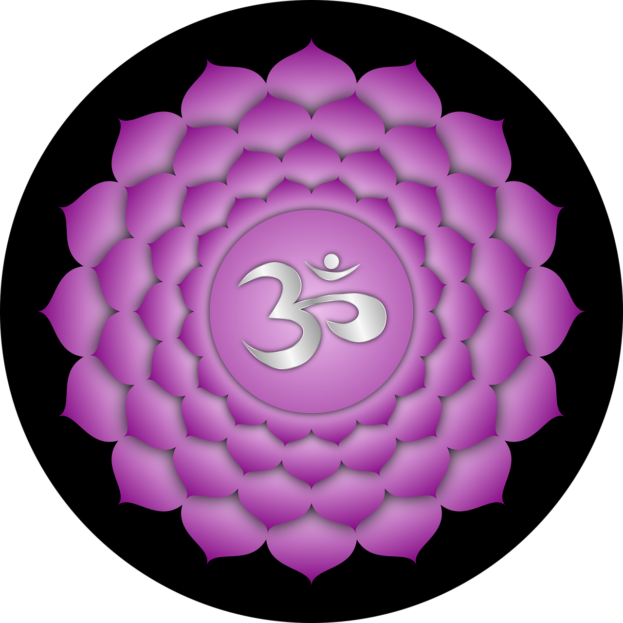 purple flower with a symbol in the center representing the crown chakra