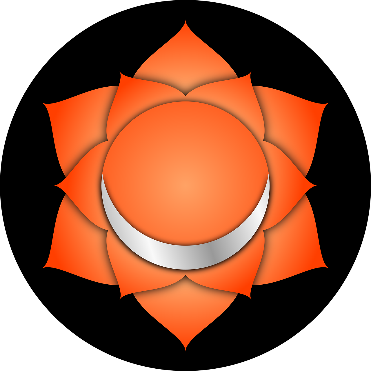 orange flower with a sliver moon representing the Sacral Chakra