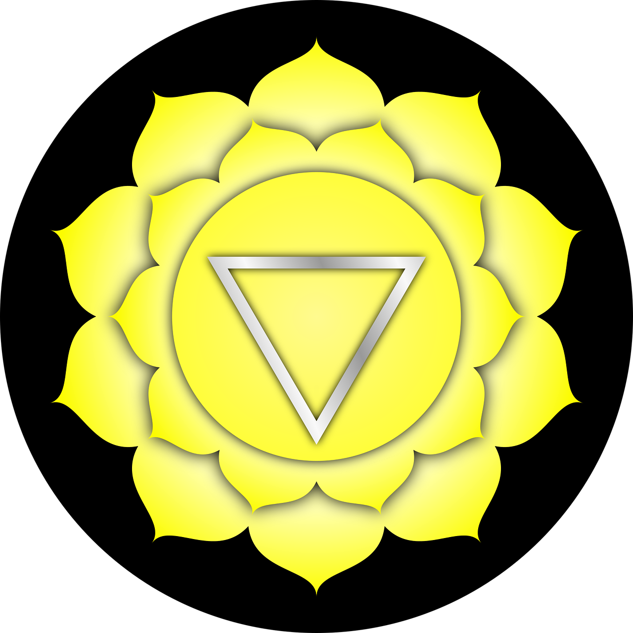 Yellow flower with an upside down triangle representing the solar plexus chakra