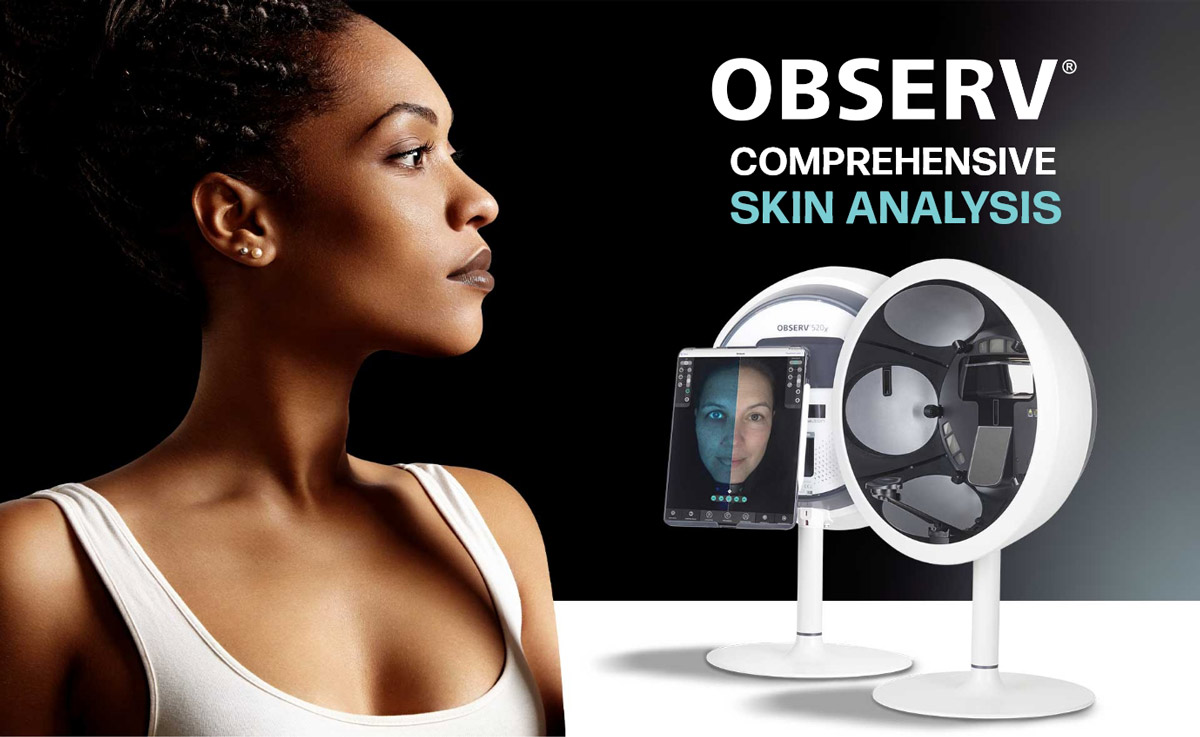 Observ skin analysis tech with woman