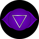 Purple with upside down triangle representing the third eye chakra