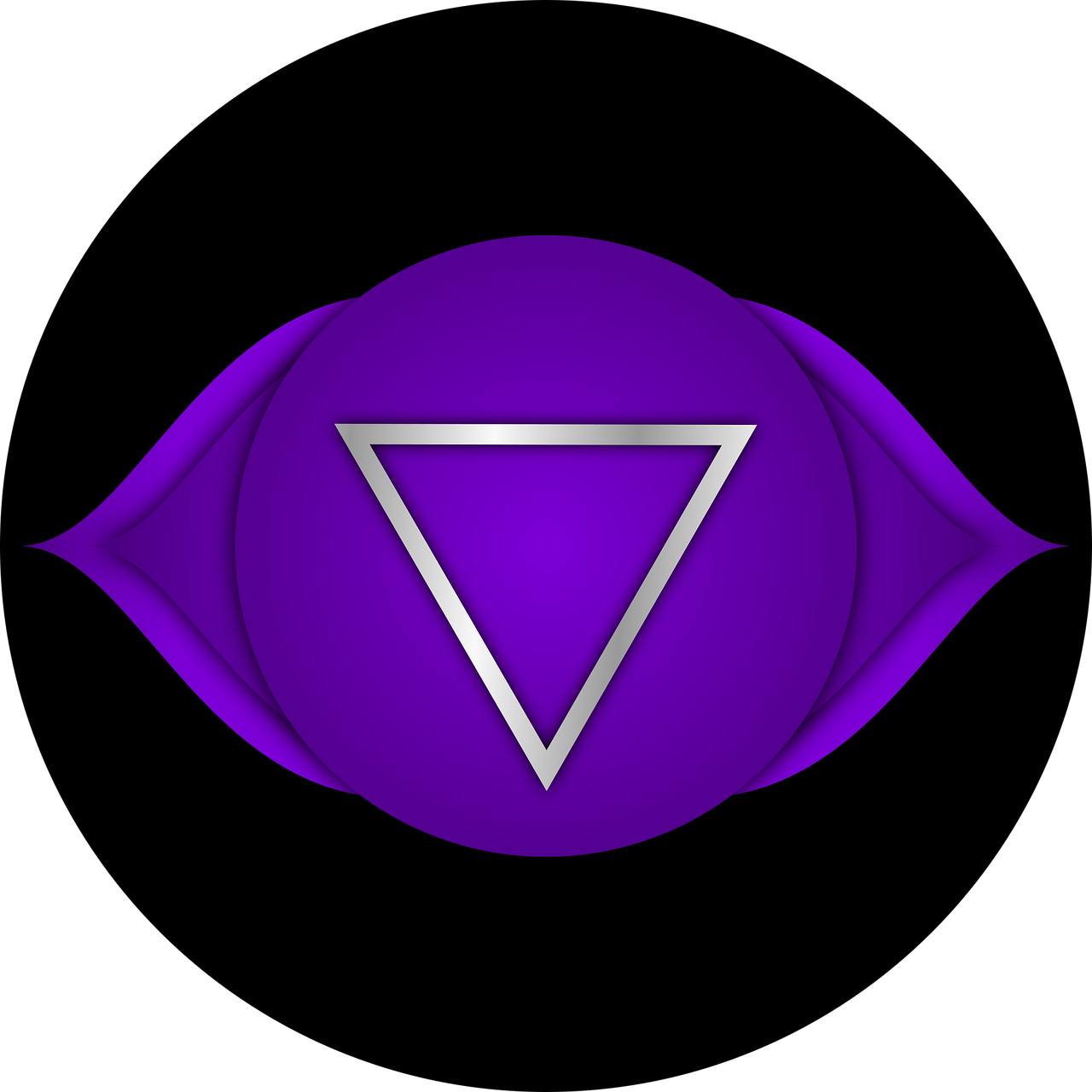 Purple with upside down triangle representing the third eye chakra