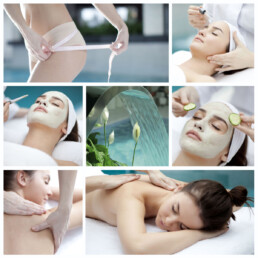 Collage of woman getting variety of services at Elixir Mind Body Massage