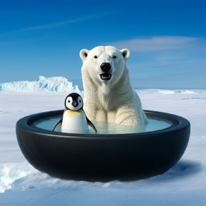 polar bear and penguin in therapeutic cold plunge at Elixir Massage